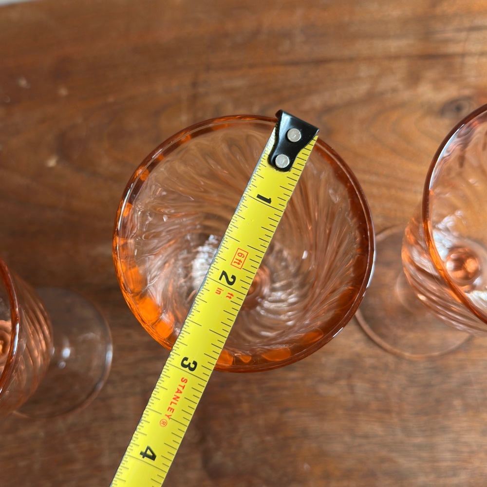 Vintage Pink Swirl Glass Stemware Wine Glasses, MCM Glassware Set of 3 - France - Picture 6 of 8